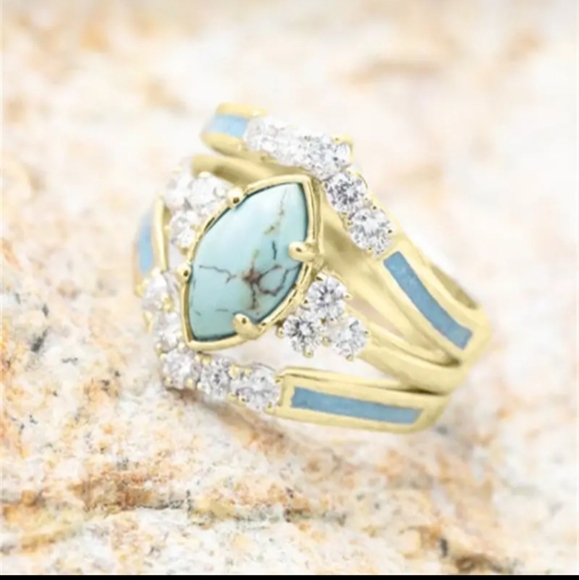 Marquise Jewelry - 3 P/Set Women's 925 Gold Plated Multilayer Hollow Turquoise…